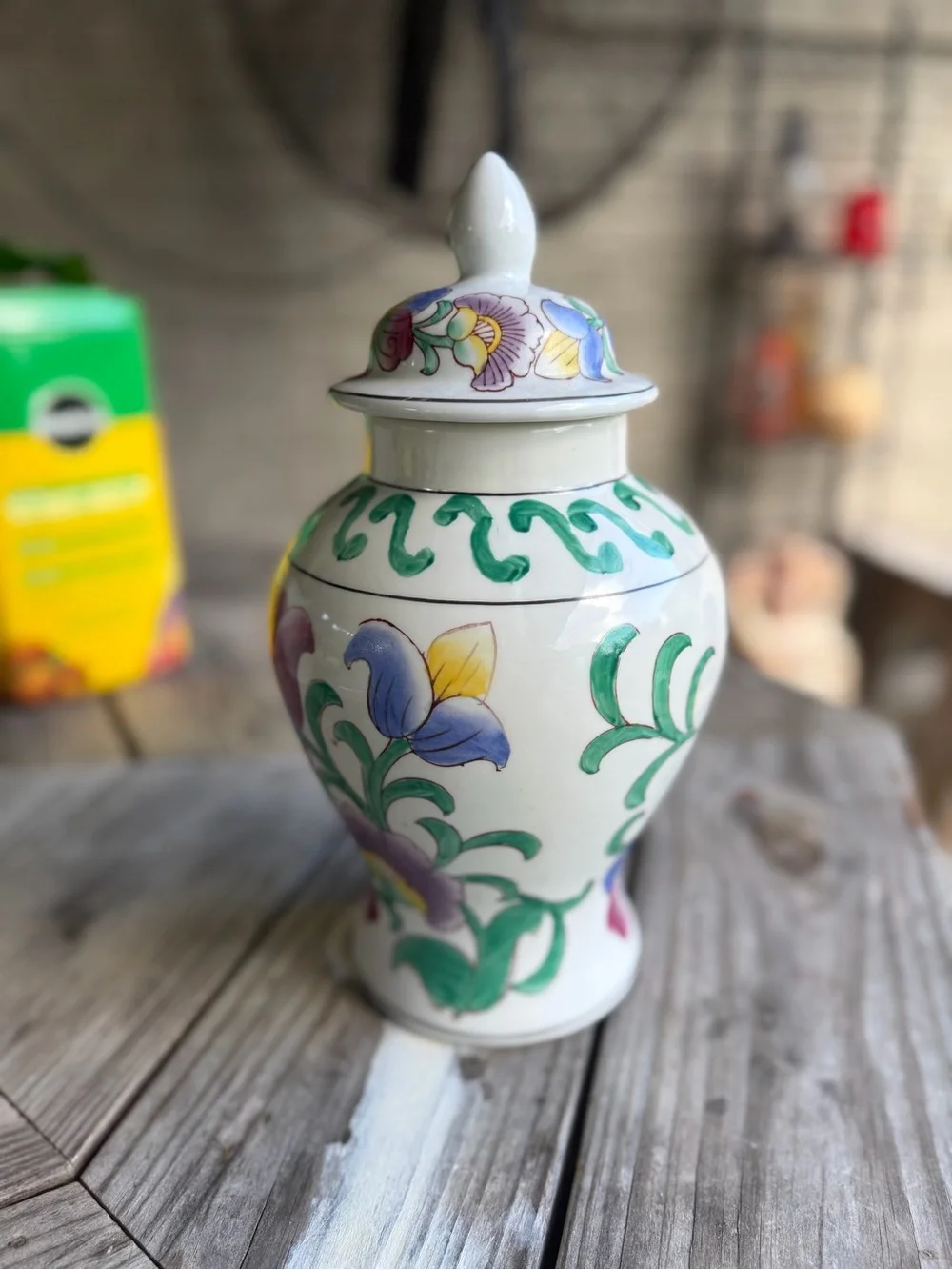 Hand-Painted Floral Ceramic Ginger Jar - White with Pink & Green